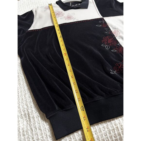 Vintage Velour Floral Embroidered Polo Sweatshirt Retro Cottagecore GrandmaCore - Picture 6 of 9